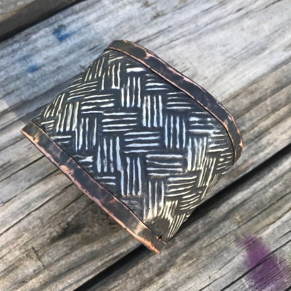 Woven Weave Embossed Sterling Silver 925 Copper Cuff Wide Rustic Handmade - Picture 3 of 13